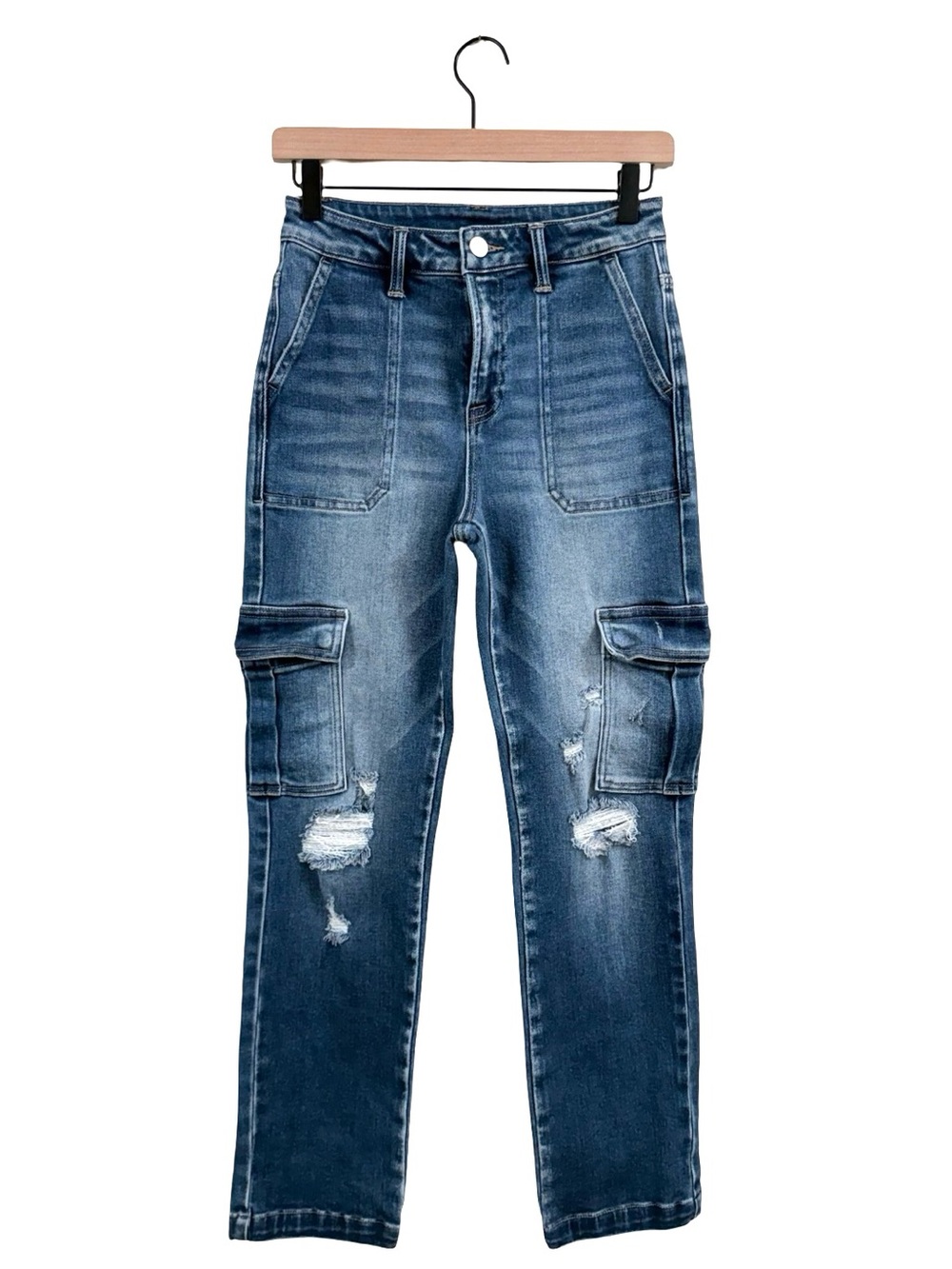 Risen Distressed Cargo Jeans for Women